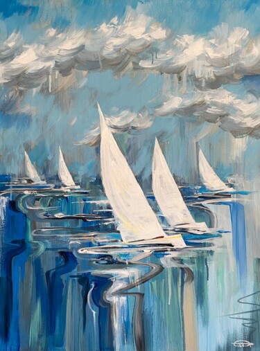 Pittura intitolato "Sailing regatta" da Oplyart Pavlova, Opera d'arte originale, Acrilico