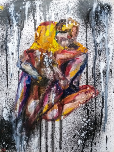 Painting titled "In love 3.0" by Sasha Neschastnova, Original Artwork, Oil Mounted on Cardboard