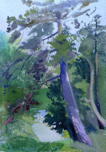 Malerei mit dem Titel "Lac de Bois Boulogne" von Orest Hrytsak, Original-Kunstwerk, Pigmente