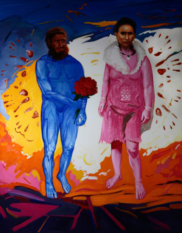 Malarstwo zatytułowany „Spirou et Cro-Magnon” autorstwa Orest Hrytsak, Oryginalna praca, Akryl Zamontowany na Drewniana rama…