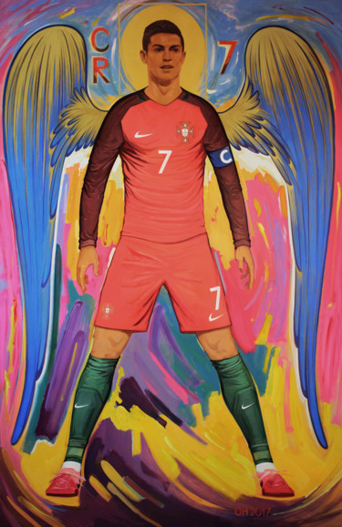 Painting titled "CR7 Portugal" by Orest Hrytsak, Original Artwork, Acrylic Mounted on artwork_cat.