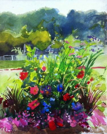 Картина под названием "Fleurs, Jardin Luxe…" - Orest Hrytsak, Подлинное произведение искусства, Акварель