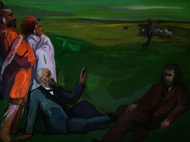 「Karl Bodmer et Jean…」というタイトルの絵画 Orest Hrytsakによって, オリジナルのアートワーク, 顔料 ウッドストレッチャーフレームにマウント