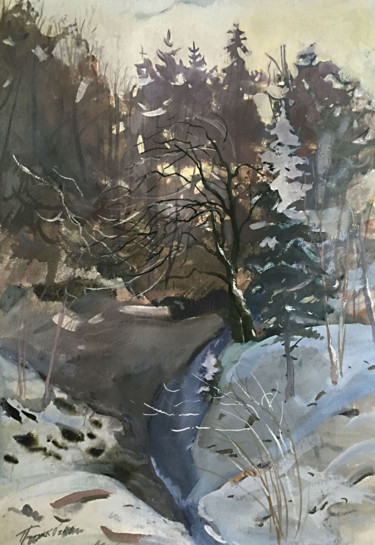 Картина под названием "Cascade de Nyon" - Orest Hrytsak, Подлинное произведение искусства, Пигменты