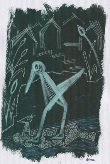 Zeichnungen mit dem Titel "Radeau" von O.M.A., Original-Kunstwerk, Tinte