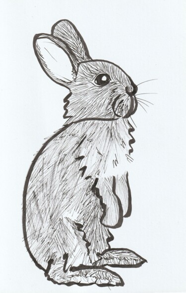 Tekening getiteld "Lapin debout" door O.M.A., Origineel Kunstwerk, Marker