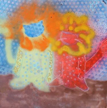 Painting titled "Sans titre (lions ?)" by O.M.A., Original Artwork, Spray paint