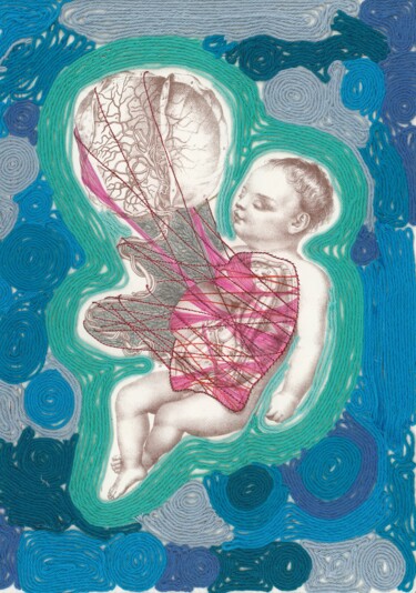 Κολάζ με τίτλο "Silence (in utero)" από O.M.A., Αυθεντικά έργα τέχνης, Νήμα