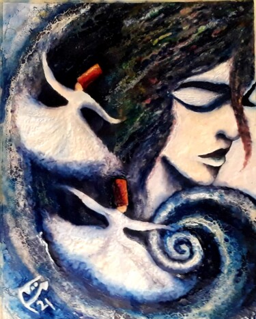 Painting titled "The Depth of “Ishq”…" by Oriental Empyrean - The Art Gallery, Original Artwork, Encaustic