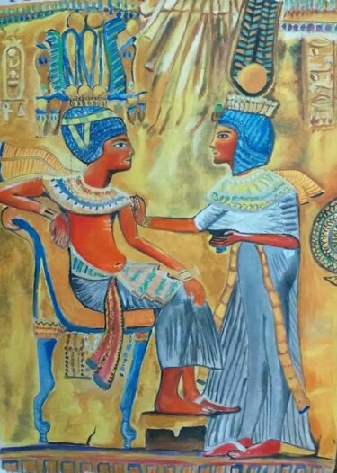 Painting titled "REPLICA of Tutankha…" by Oriental Empyrean - The Art Gallery, Original Artwork, Oil
