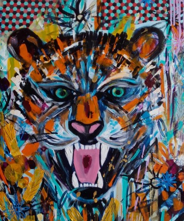 Ζωγραφική με τίτλο "Tigre Tiger Animal…" από Céline Marcoz, Αυθεντικά έργα τέχνης, Ακρυλικό