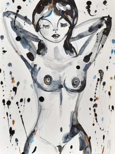Schilderij getiteld "Nu Peinture Femme" door Céline Marcoz, Origineel Kunstwerk, Aquarel