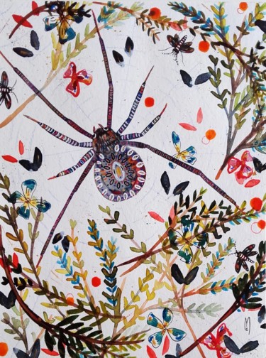 Pittura intitolato "Araignée Aquarelle…" da Céline Marcoz, Opera d'arte originale, Acquarello