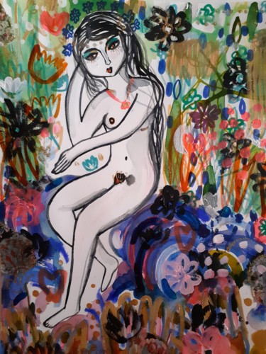 Peinture intitulée "Nu Féminin Femme Na…" par Céline Marcoz, Œuvre d'art originale, Aquarelle
