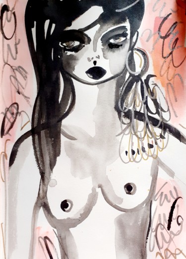 Schilderij getiteld "Nu Féminin Encre" door Céline Marcoz, Origineel Kunstwerk, Inkt