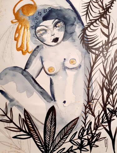 Pittura intitolato "Nu Femme Aquarelle…" da Céline Marcoz, Opera d'arte originale, Acquarello