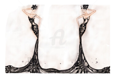 Картина под названием "Two Ladies Art Deco…" - Soniastella, Подлинное произведение искусства, Акварель