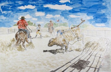 Pittura intitolato "Bull training" da Orlando Marin Lopez, Opera d'arte originale, Acquarello