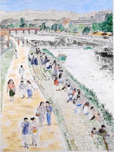 "By the river - Kyoto" başlıklı Resim Orlando Marin Lopez tarafından, Orijinal sanat, Suluboya