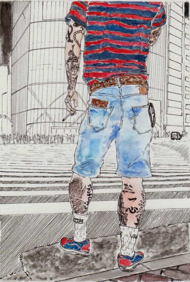 Dessin intitulée "cool tattoos Shibuya" par Orlando Marin Lopez, Œuvre d'art originale, Encre