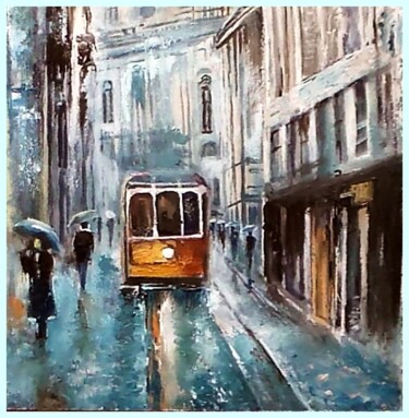 Pintura intitulada "Красный трамвай" por Orlicz, Obras de arte originais, Óleo