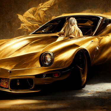 Arts numériques intitulée "golden future car" par Melih Ortatepe, Œuvre d'art originale, Image générée par l'IA