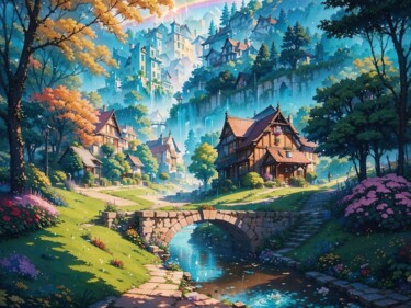 Digital Arts titled "Forest Houses" by Melih Ortatepe, Original Artwork, Digital Painting