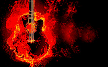 Digitale Kunst getiteld "burning guitar" door Melih Ortatepe, Origineel Kunstwerk, Digitaal Schilderwerk