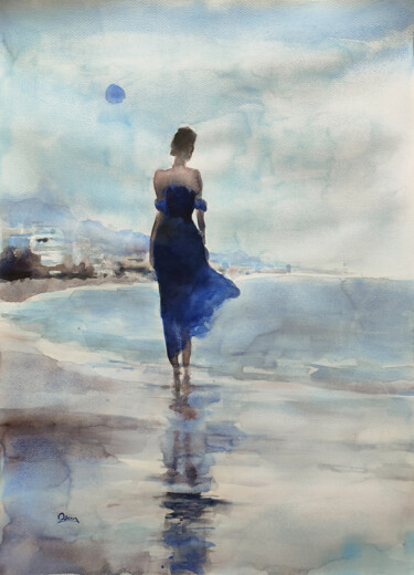 Painting titled "14 -beach. 2" by Oscar Alvarez, Original Artwork, Watercolor