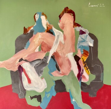 Pintura intitulada "pareja en sofa 2" por Óscar Luis Leonor De Frutos, Obras de arte originais, Acrílico