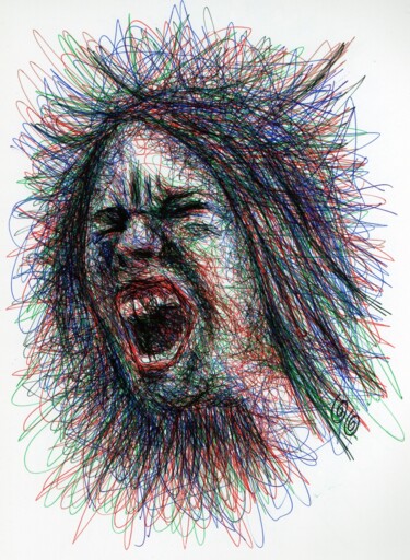 Drawing titled "Le cri 6" by Oscar Olarte, Original Artwork, Ballpoint pen Mounted on Cardboard