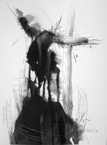 Картина под названием "Ser Mistico" - Oscar Torres Perez, Подлинное произведение искусства, Чернила