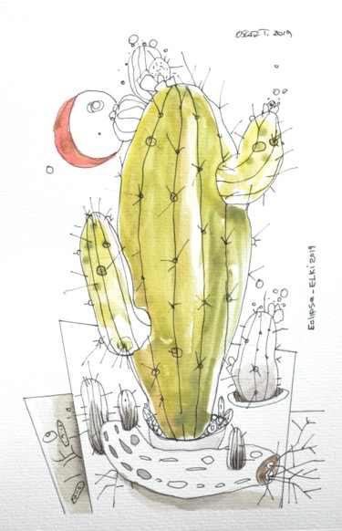 Painting titled "Cactus 8" by Oscar Torres Perez, Original Artwork, Watercolor