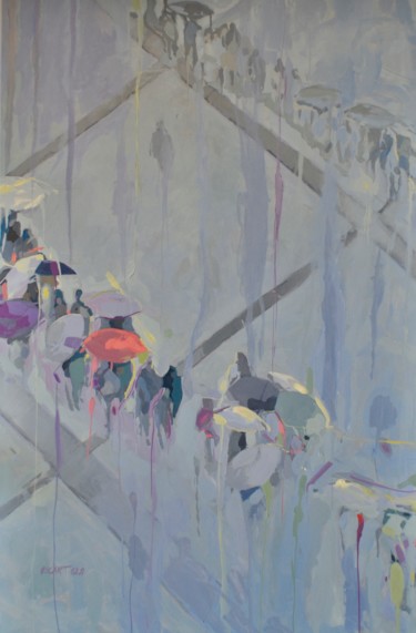 Pintura titulada "Foule sous la pluie" por Oscar Torres Perez, Obra de arte original, Oleo