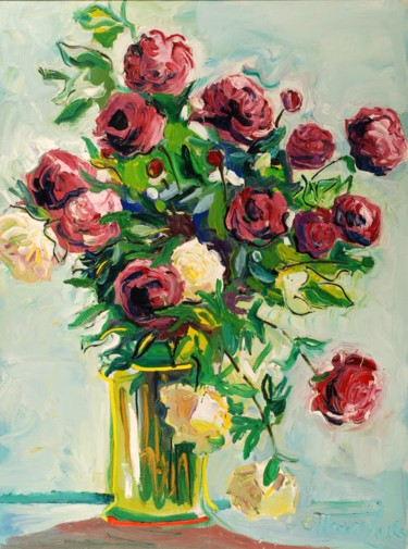 Painting titled "Peonies" by Ostap Patyk, Original Artwork, Oil