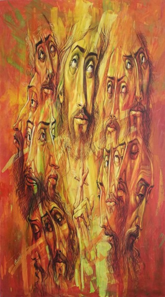 Painting titled "La señal de la cruz" by Osvaldo Cantillo, Original Artwork, Acrylic Mounted on Wood Stretcher frame