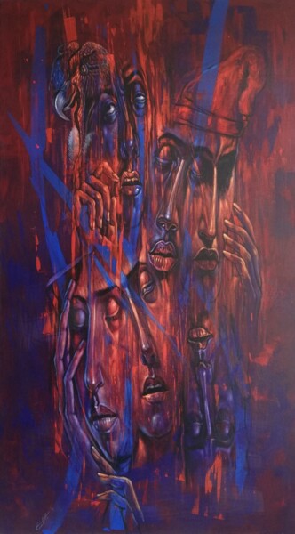 Painting titled ""EN SURCOS DE DOLOR…" by Osvaldo Cantillo, Original Artwork, Acrylic Mounted on Wood Stretcher frame