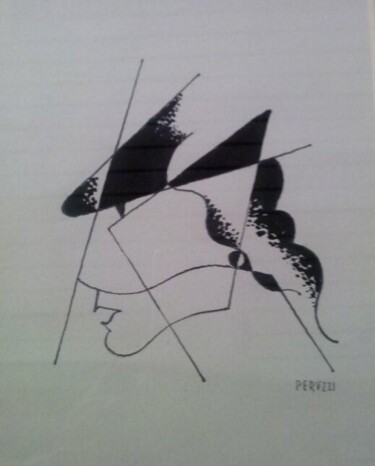 Drawing titled "studio per testa" by Osvaldo Peruzzi, Original Artwork, Ink
