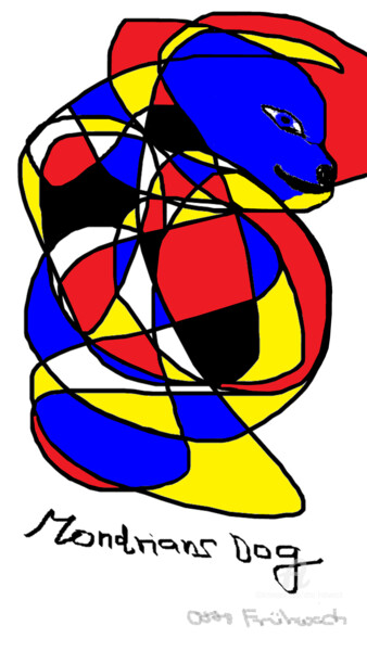 Digitale Kunst getiteld "Mondrians Dog" door Otto Frühwach, Origineel Kunstwerk, Digitaal Schilderwerk