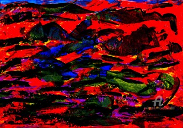 Painting titled "Colourful Landscape…" by Otto Frühwach, Original Artwork, Digital Print Mounted on Wood Stretcher frame