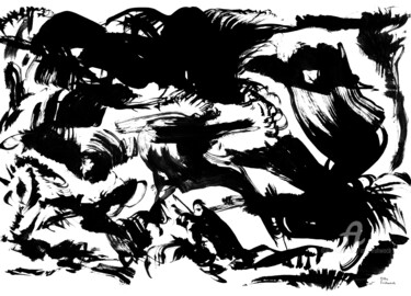 Painting titled "Die Flucht - La Fui…" by Otto Frühwach, Original Artwork, Ink