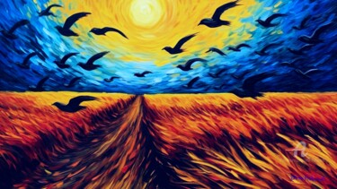 Schilderij getiteld "Birds of Van Gogh…" door Otto Frühwach, Origineel Kunstwerk, Digitale afdruk Gemonteerd op Frame voor h…