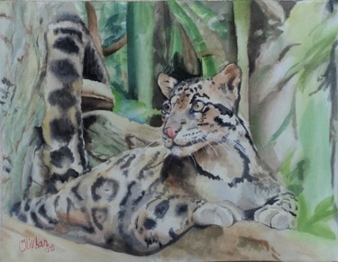 Pintura intitulada "Big Cat ORIGINAL WA…" por Olivkan Art, Obras de arte originais, Aquarela