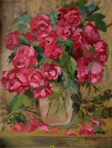 Pintura intitulada "Rose Topaz Original…" por Olivkan Art, Obras de arte originais, Óleo