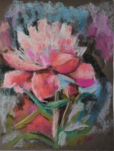 Картина под названием "Peony Flowers Paint…" - Olivkan Art, Подлинное произведение искусства, Пастель