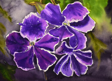 Painting titled "Viola Watercolor Pa…" by Olivkan Art, Original Artwork, Watercolor