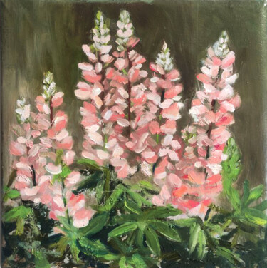Painting titled "Pink Lupin Flower O…" by Olivkan Art, Original Artwork, Oil