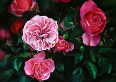 Pintura titulada ""Pink Roses"" por Oxana Babkina, Obra de arte original, Pastel