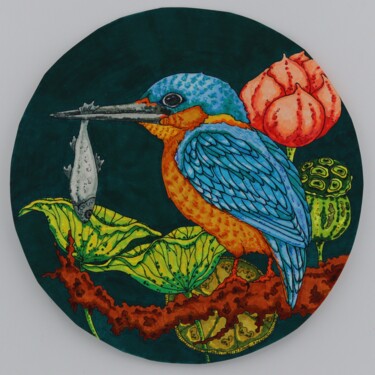 Dibujo titulada "Bird kingfisher 2" por Oxana Kondratenko, Obra de arte original, Rotulador