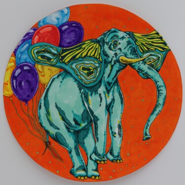 Zeichnungen mit dem Titel "Blue elephant." von Oxana Kondratenko, Original-Kunstwerk, Marker